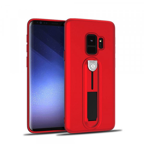 Wholesale Galaxy S9+ (Plus) Runner Slide Stripe Finger Holder Stand Case (Red)